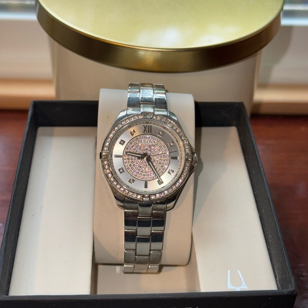 Bulova Women's Silver Watch with Crystal Accents